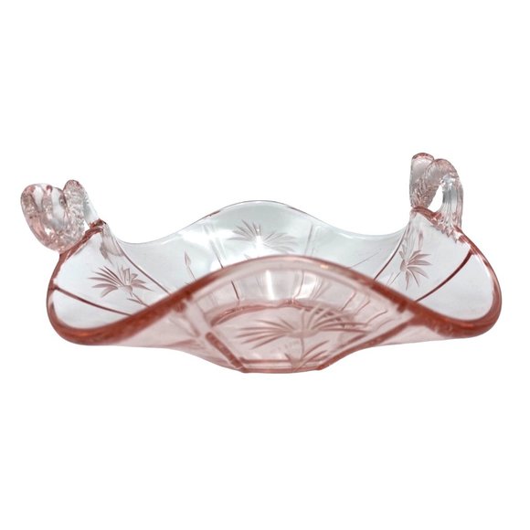 Fenton Candy Dishes 2 Items Dolphin Handles 1930s Pink Depression Cut Glass Hand - Picture 10 of 16